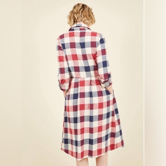 Modcloth Plaid Flannel Jamberry Roll Cuff Sleeve Dress Womens Size Large - Picture 3 of 5